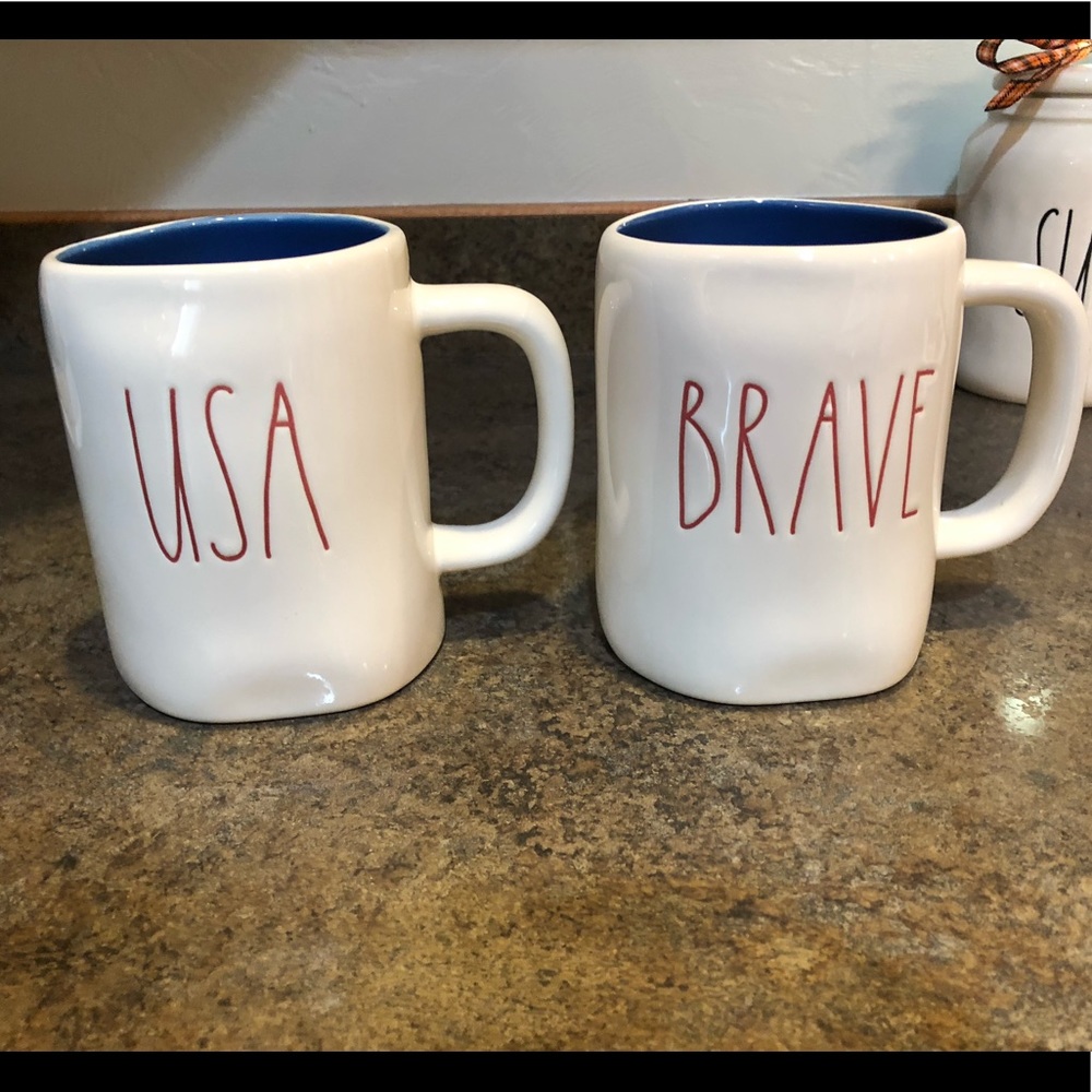SET OF 2: RAE DUNN USA & BRAVE MUGS